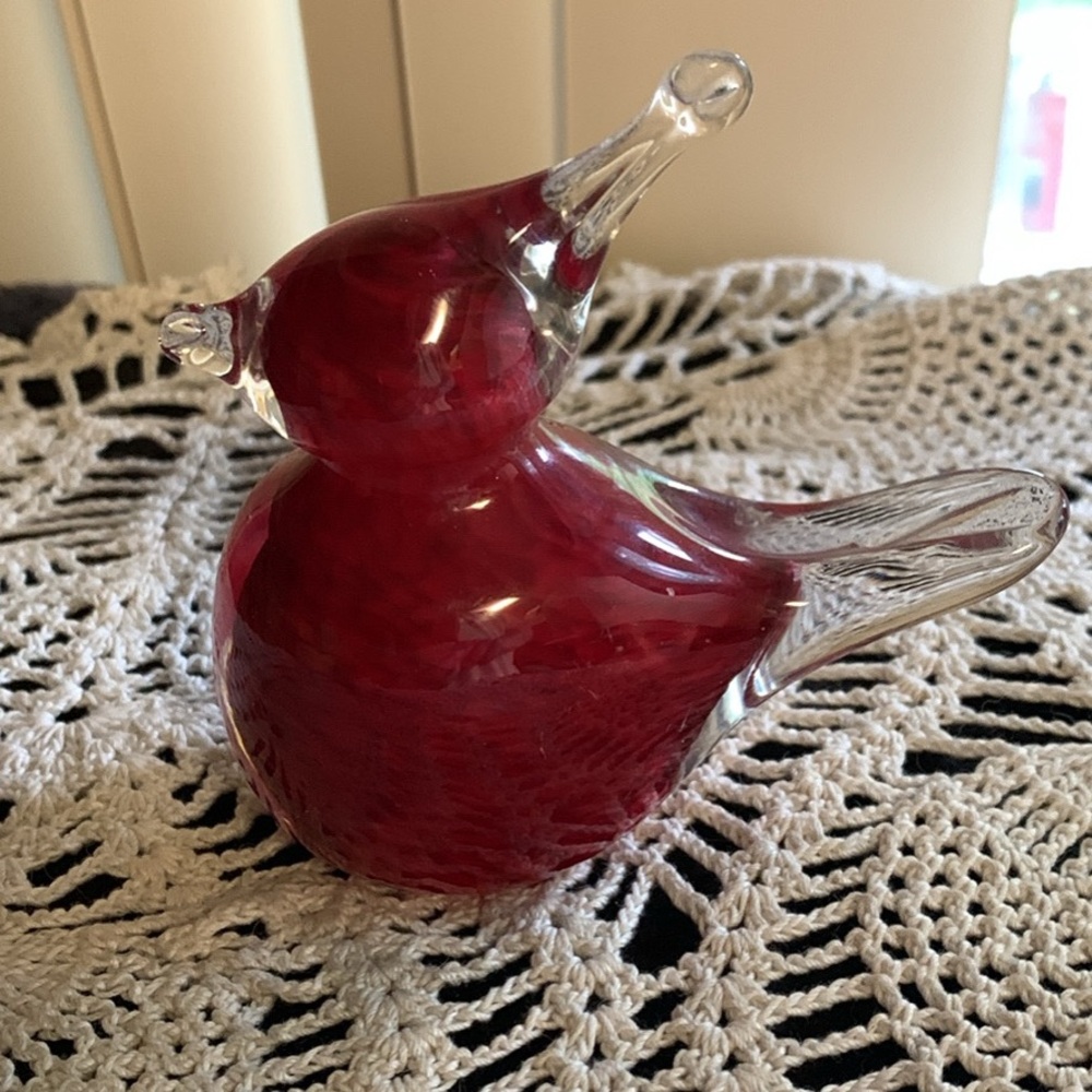 Ron Hinkle signed and dated Glass Bird Figurine - Red